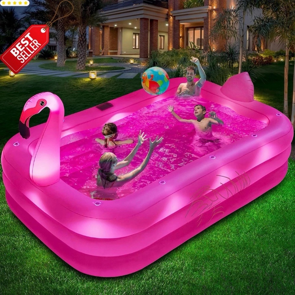 100x63x20in Solar Flamingo Inflatable Pool LED Lights Kids Adults Pink - US